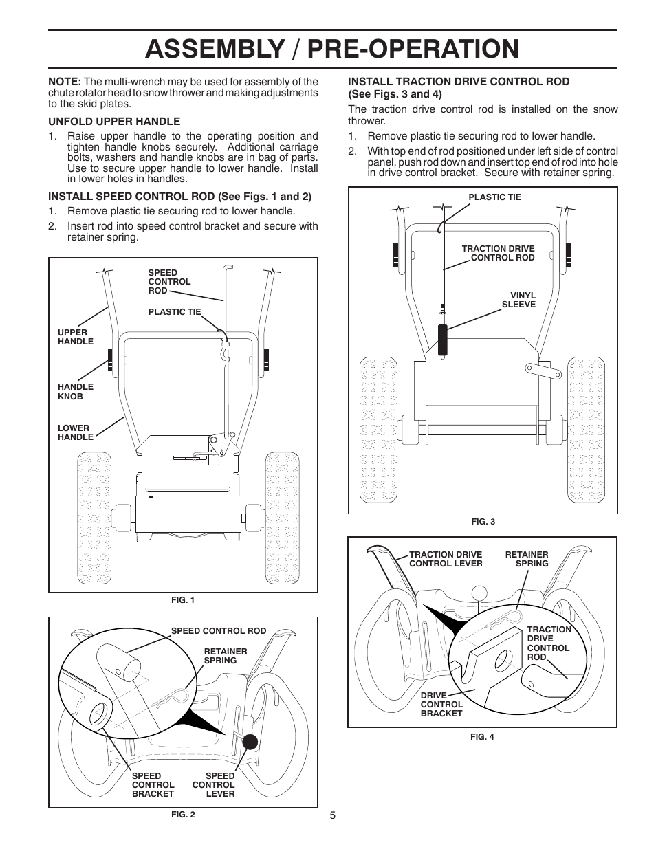 Assembly / pre-operation | Poulan Pro XT11530ES SNOW THROWER User Manual | Page 5 / 44