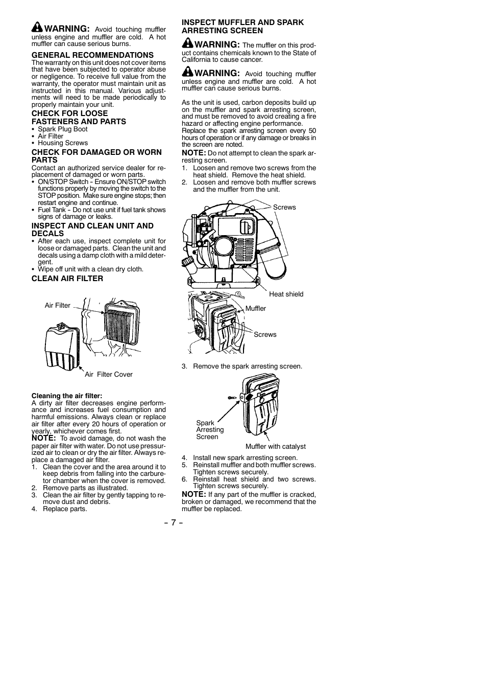 Warning | Poulan 46012-427 User Manual | Page 7 / 9