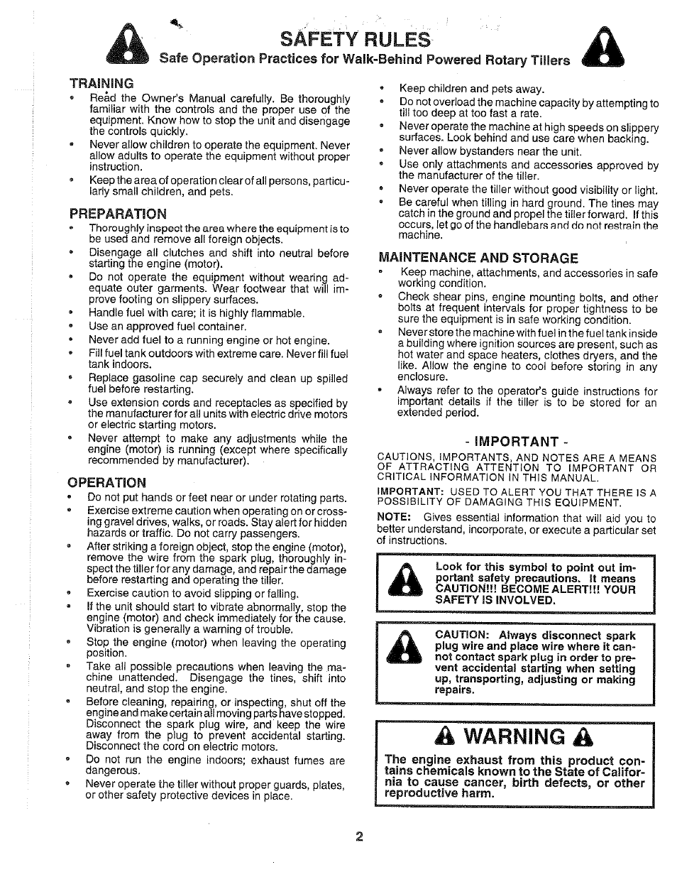 Training, Preparation, Operation | Maintenance and storage, Important, Safety rules | Poulan HDR500H User Manual | Page 2 / 28