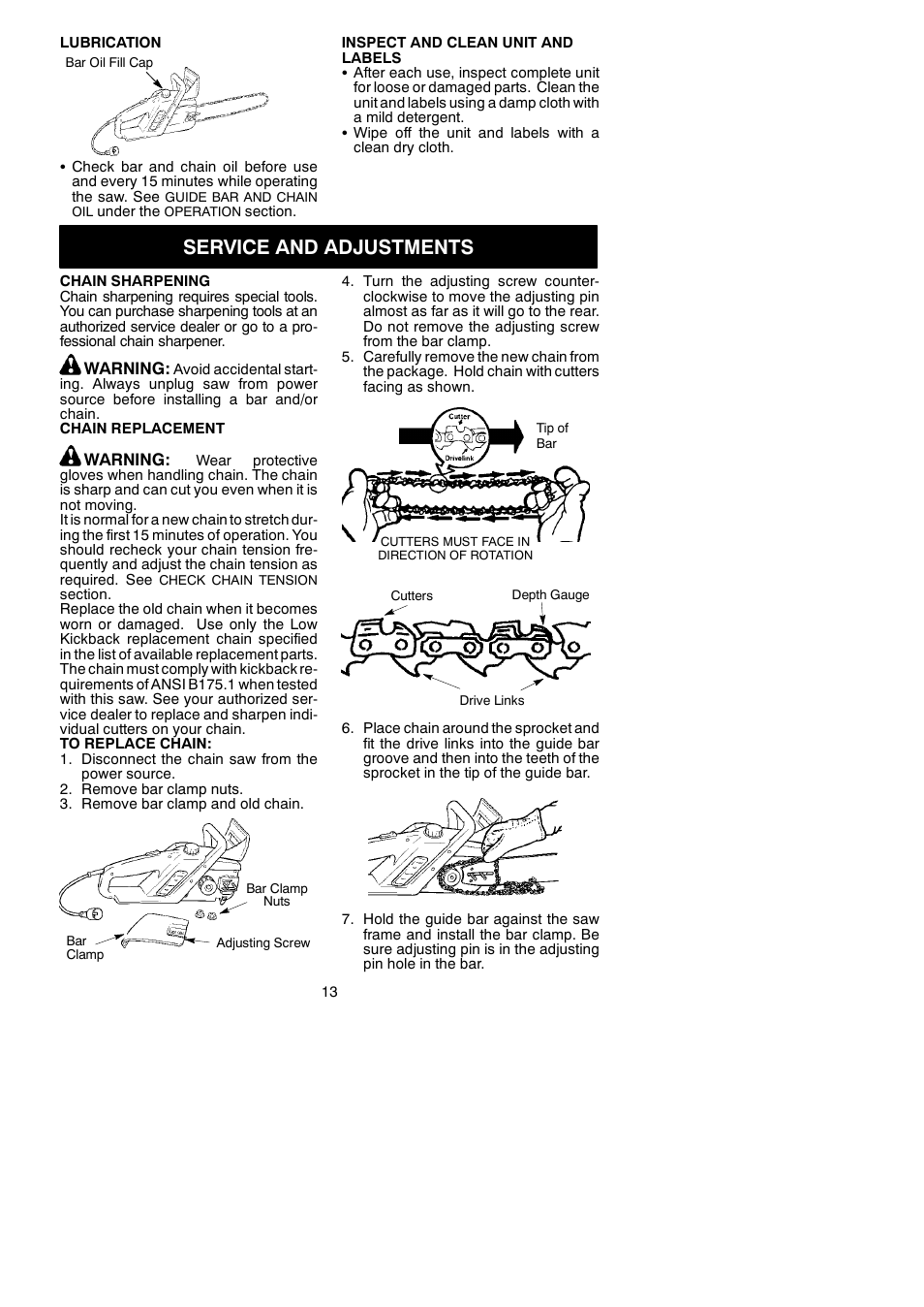 Service and adjustments | Poulan 545146939 User Manual | Page 13 / 16