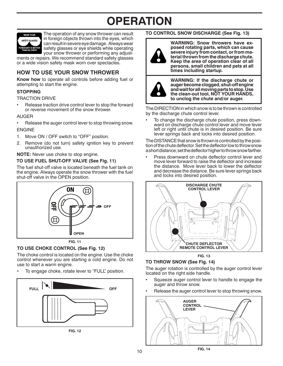 Operation | Poulan Pro PP1330ES SNOW THROWER User Manual | Page 10 / 40