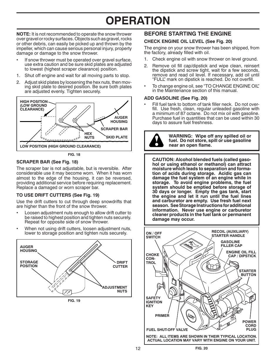 Operation, Before starting the engine | Poulan Pro PP1330ES SNOW THROWER User Manual | Page 12 / 40