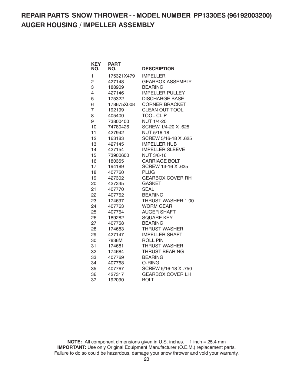 Poulan Pro PP1330ES SNOW THROWER User Manual | Page 23 / 40