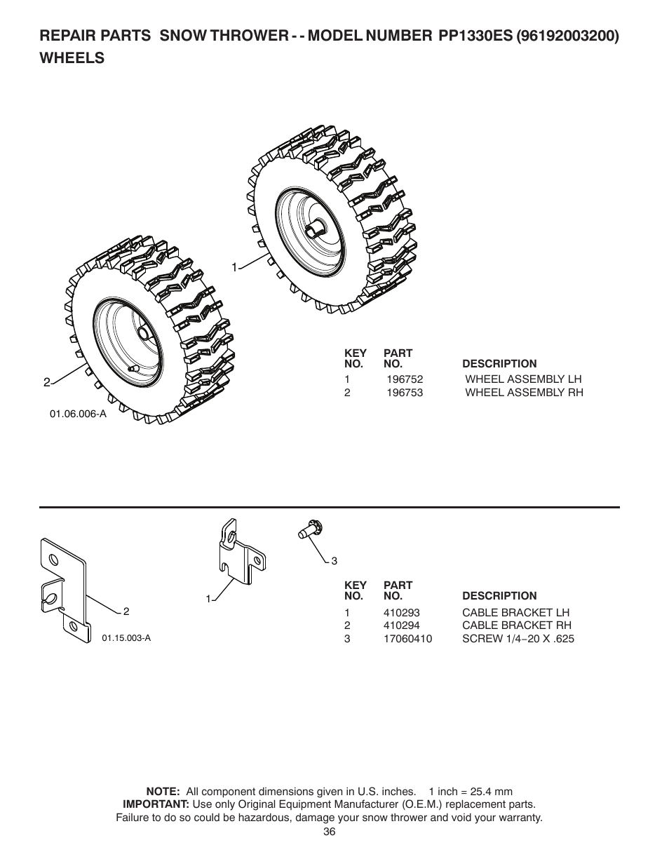 Poulan Pro PP1330ES SNOW THROWER User Manual | Page 36 / 40