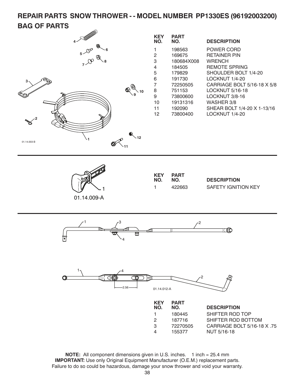 Poulan Pro PP1330ES SNOW THROWER User Manual | Page 38 / 40