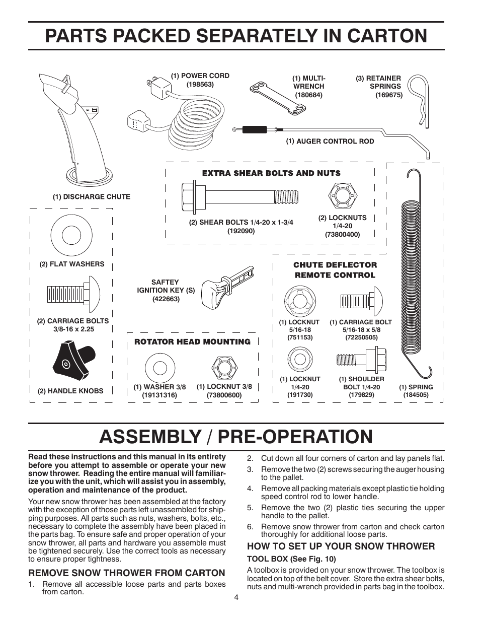 Remove snow thrower from car ton, How to set up your snow thrower | Poulan Pro PP1330ES SNOW THROWER User Manual | Page 4 / 40