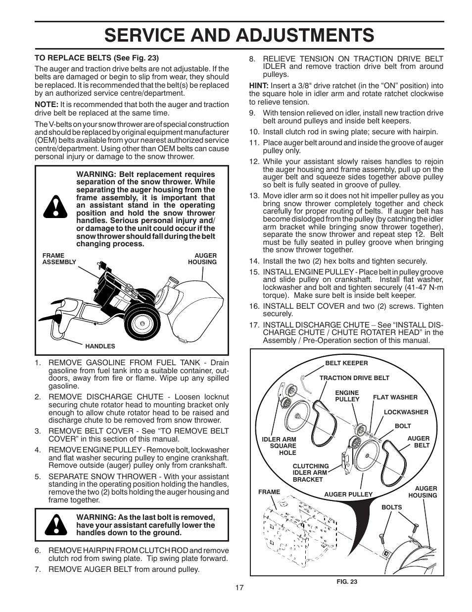 Service and adjustments | Poulan 421281 User Manual | Page 17 / 40