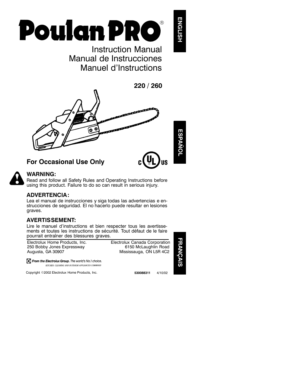 Poulan 530088311 User Manual | 17 pages