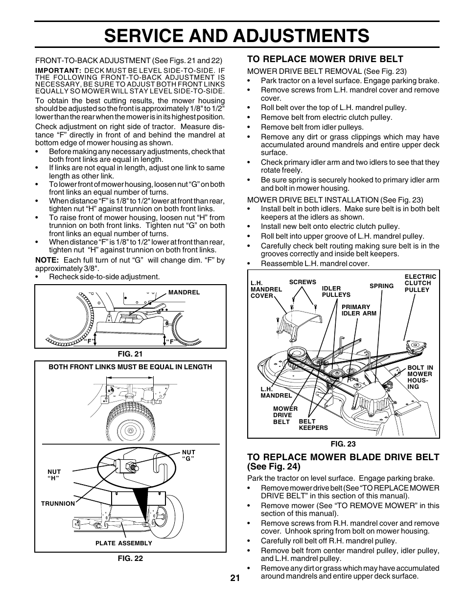 Service and adjustments | Poulan 178493 User Manual | Page 21 / 52