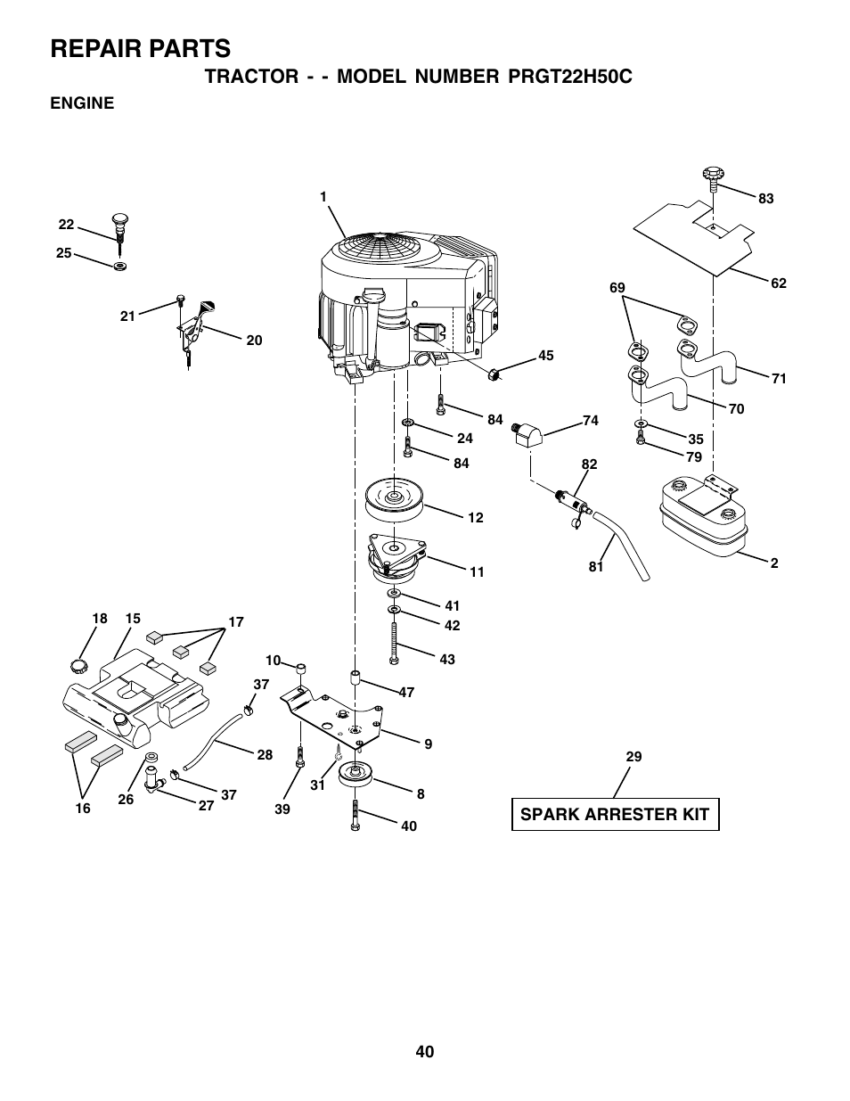 Repair parts, Tractor - - model number prgt22h50c | Poulan 178493 User Manual | Page 40 / 52