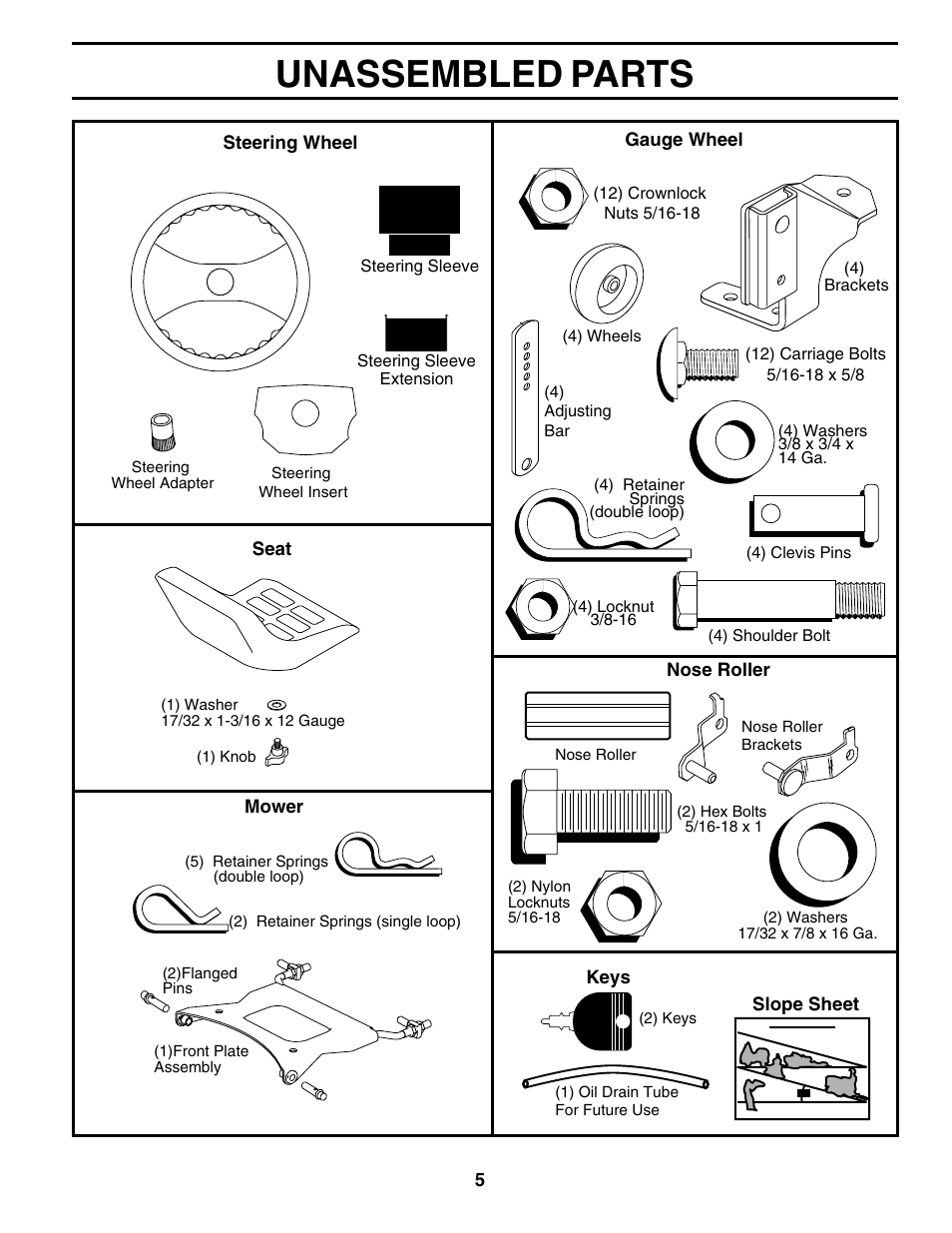 Unassembled parts | Poulan 178493 User Manual | Page 5 / 52