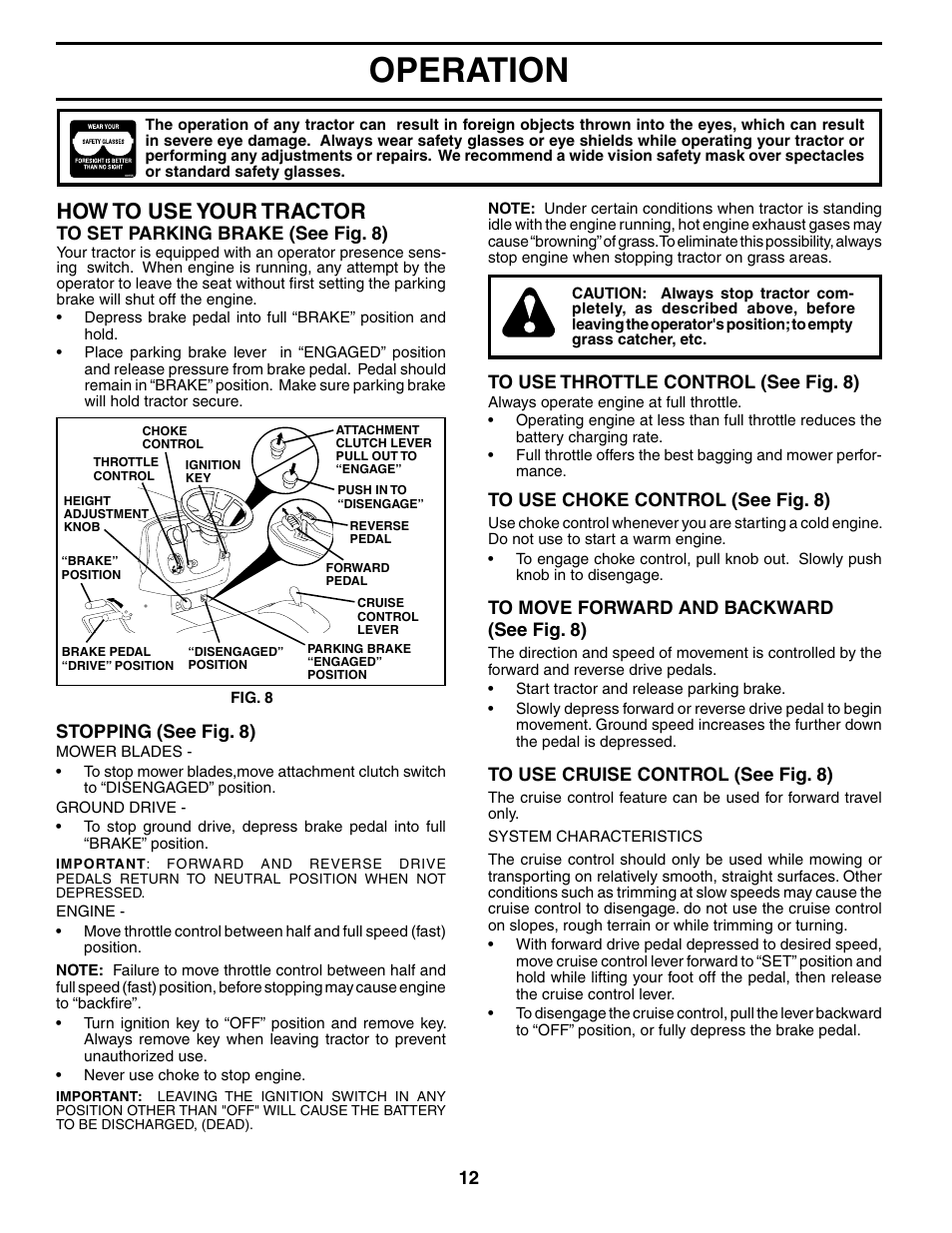 Operation, How to use your tractor | Poulan 186666 User Manual | Page 12 / 48