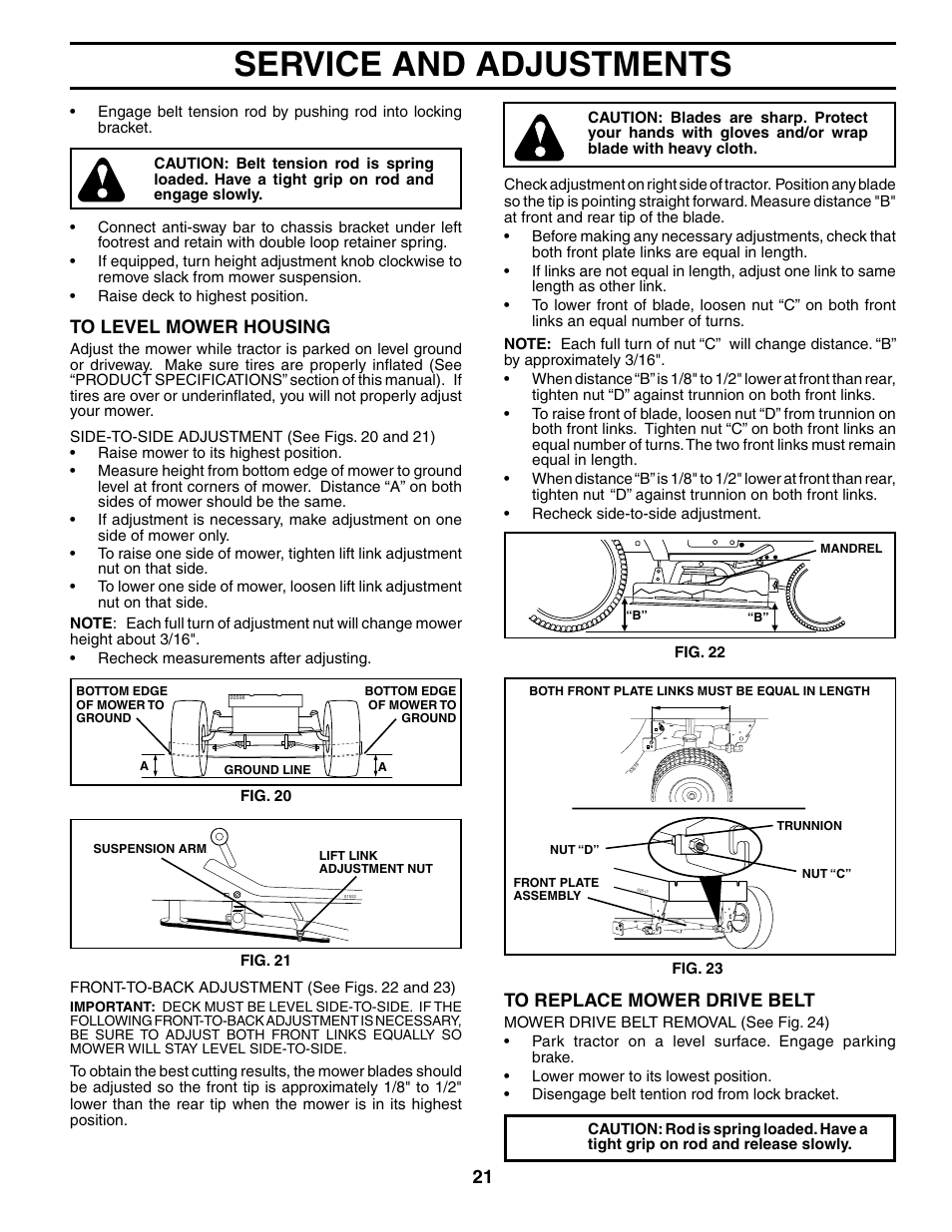 Service and adjustments | Poulan 186666 User Manual | Page 21 / 48