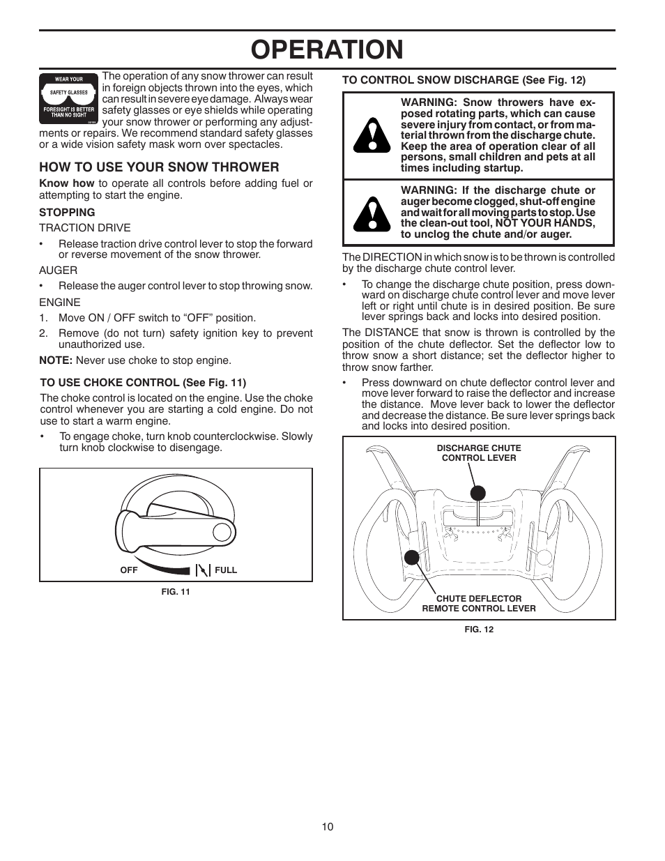 Operation | Poulan Pro PR827ES SNOW THROWER User Manual | Page 10 / 40