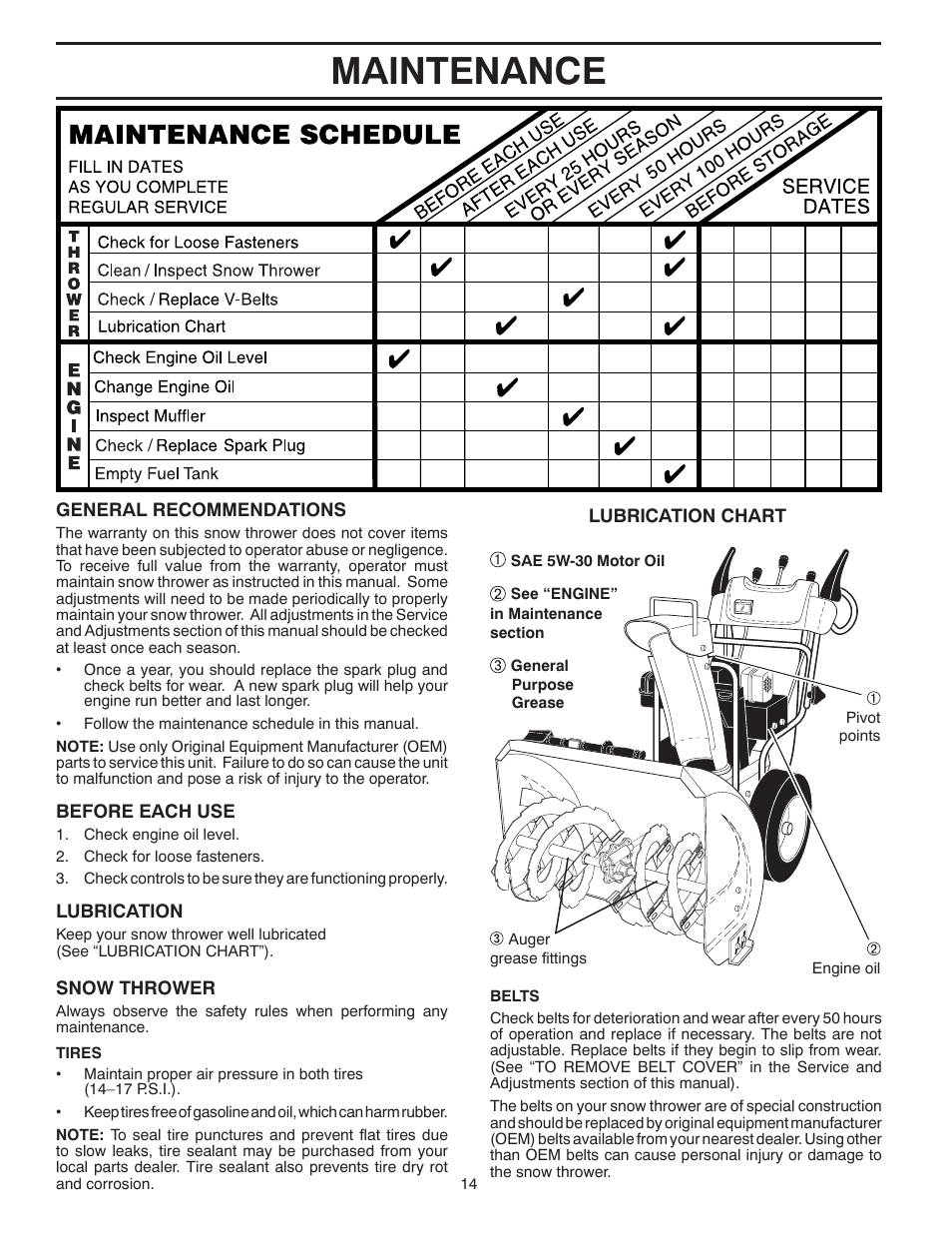 Maintenance | Poulan Pro PR827ES SNOW THROWER User Manual | Page 14 / 40