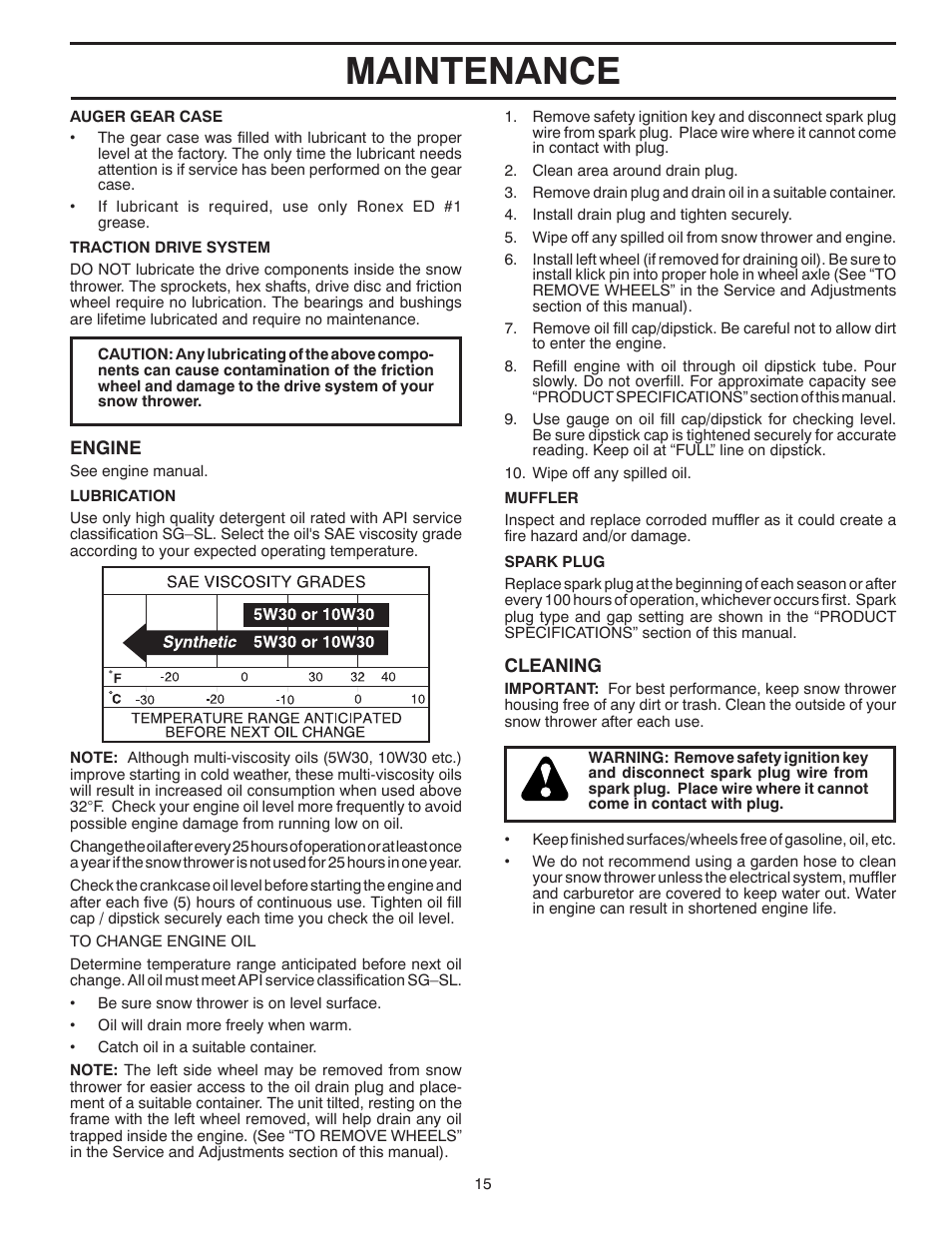 Maintenance | Poulan Pro PR827ES SNOW THROWER User Manual | Page 15 / 40