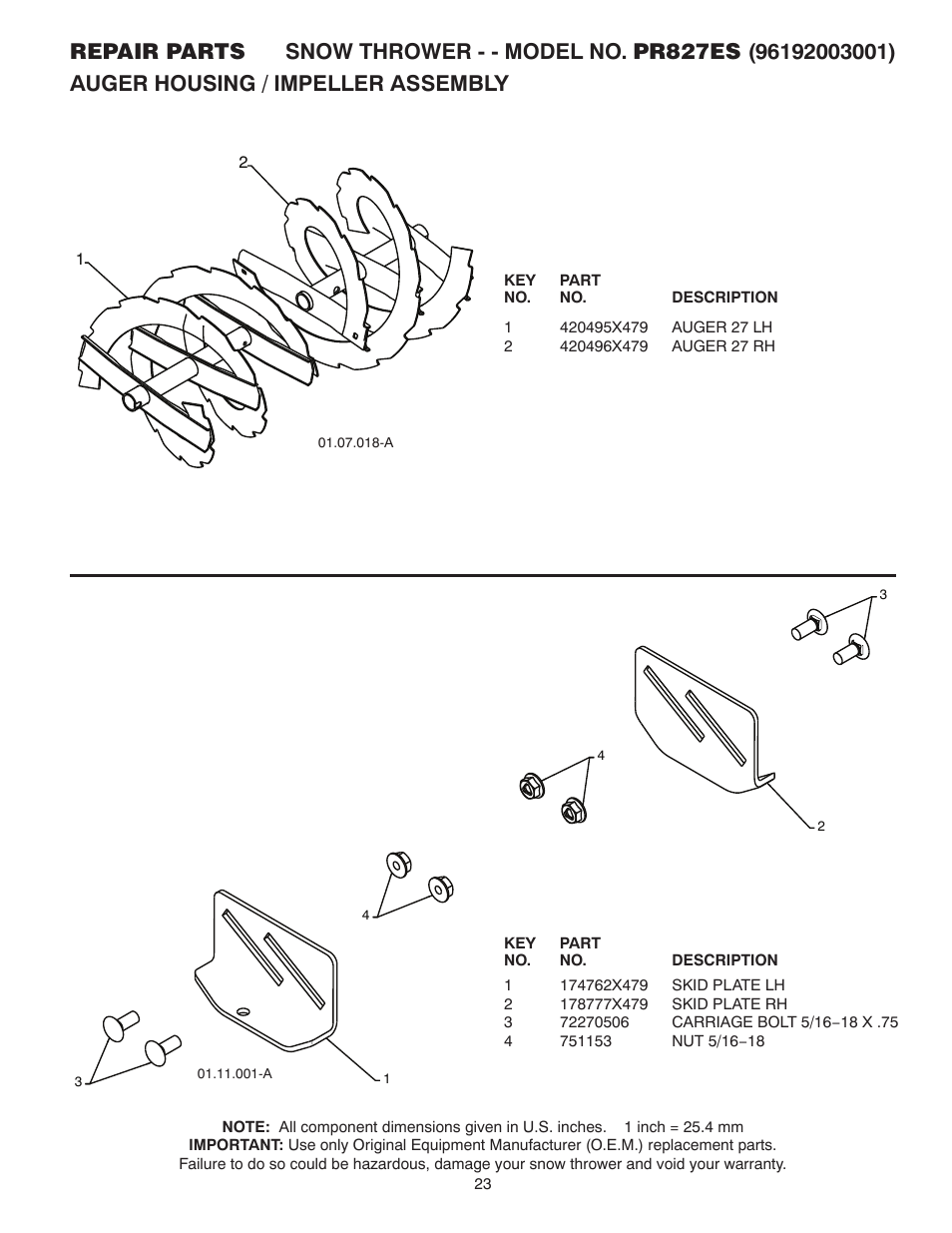 Poulan Pro PR827ES SNOW THROWER User Manual | Page 23 / 40