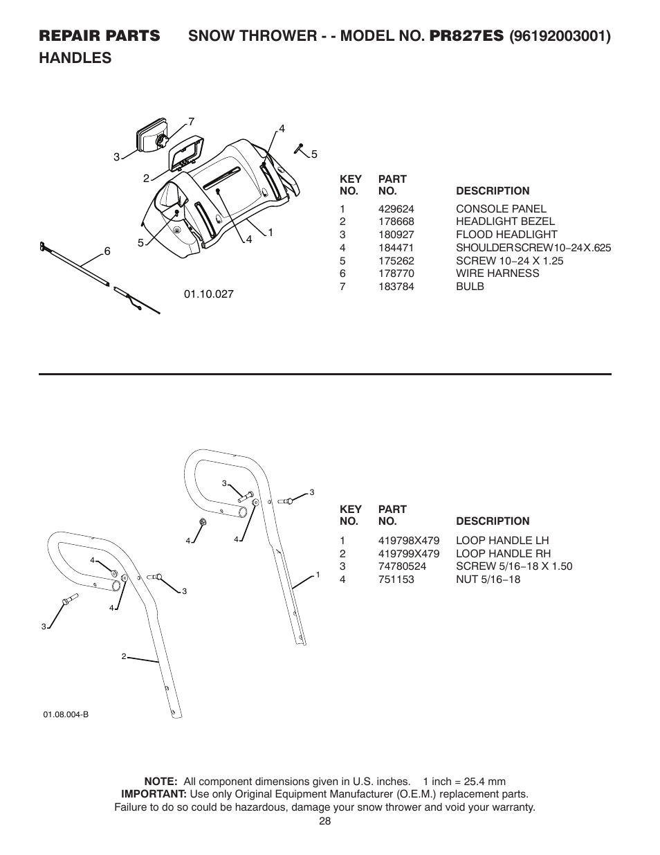 Poulan Pro PR827ES SNOW THROWER User Manual | Page 28 / 40