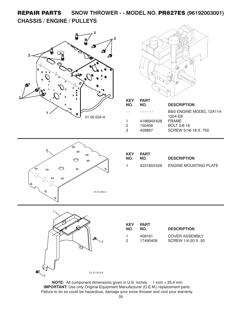 Poulan Pro PR827ES SNOW THROWER User Manual | Page 35 / 40