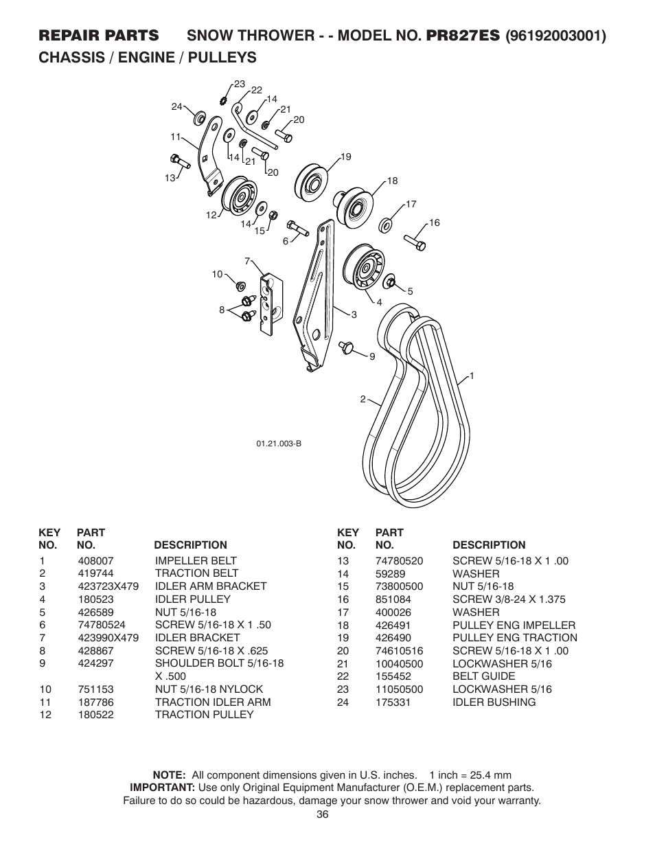 Poulan Pro PR827ES SNOW THROWER User Manual | Page 36 / 40