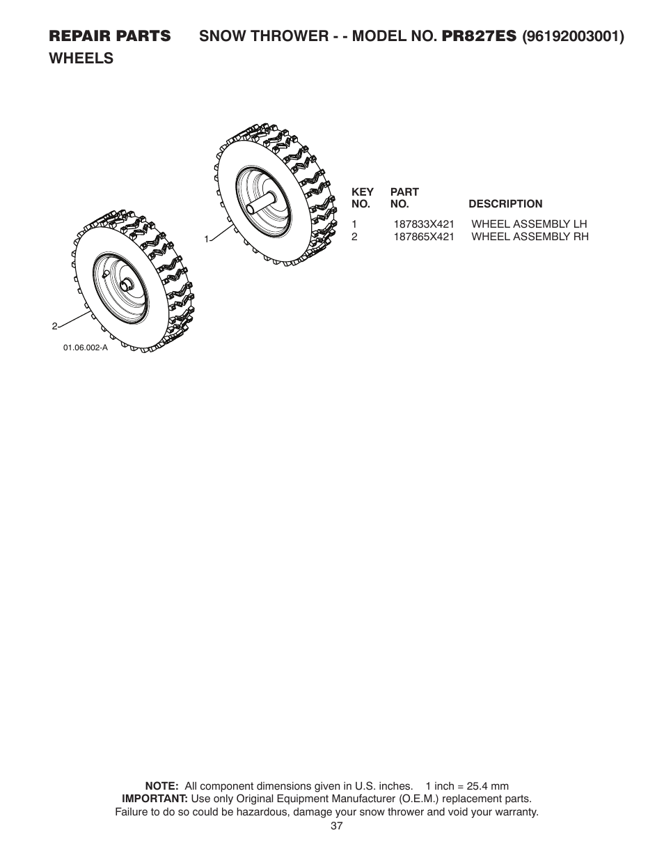 Poulan Pro PR827ES SNOW THROWER User Manual | Page 37 / 40