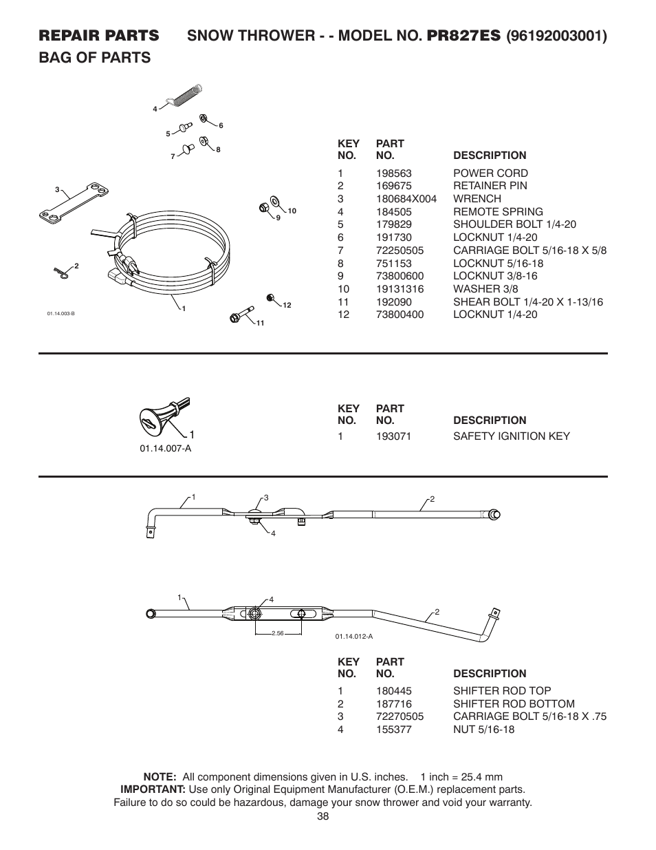 Poulan Pro PR827ES SNOW THROWER User Manual | Page 38 / 40