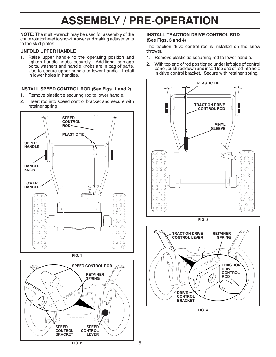 Assembly / pre-operation | Poulan Pro PR827ES SNOW THROWER User Manual | Page 5 / 40