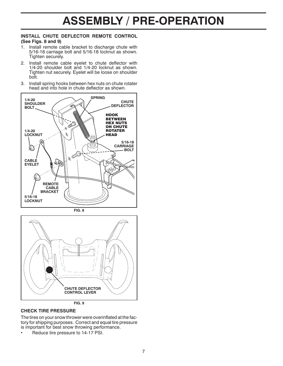 Assembly / pre-operation | Poulan Pro PR827ES SNOW THROWER User Manual | Page 7 / 40