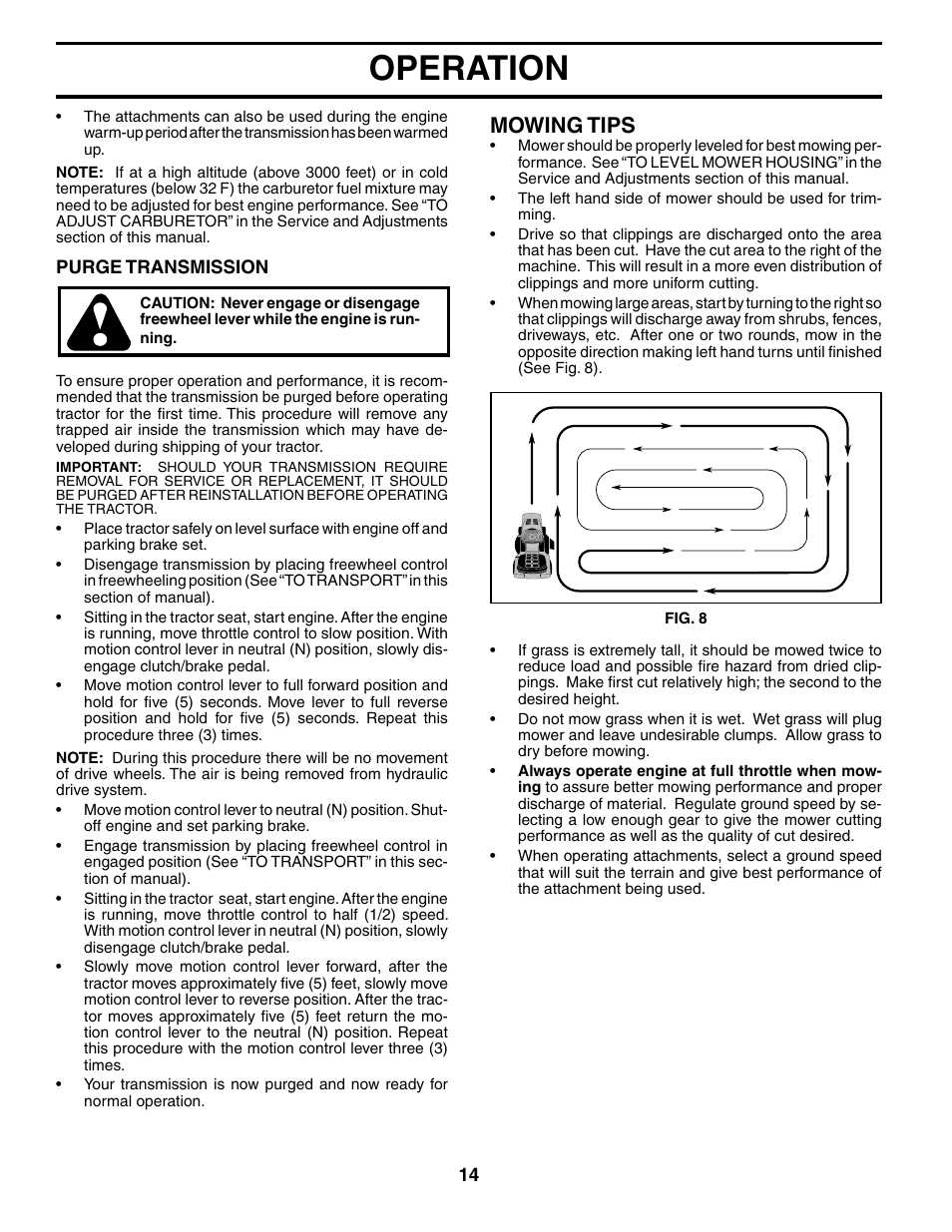 Operation, Mowing tips | Poulan 197022 User Manual | Page 14 / 30