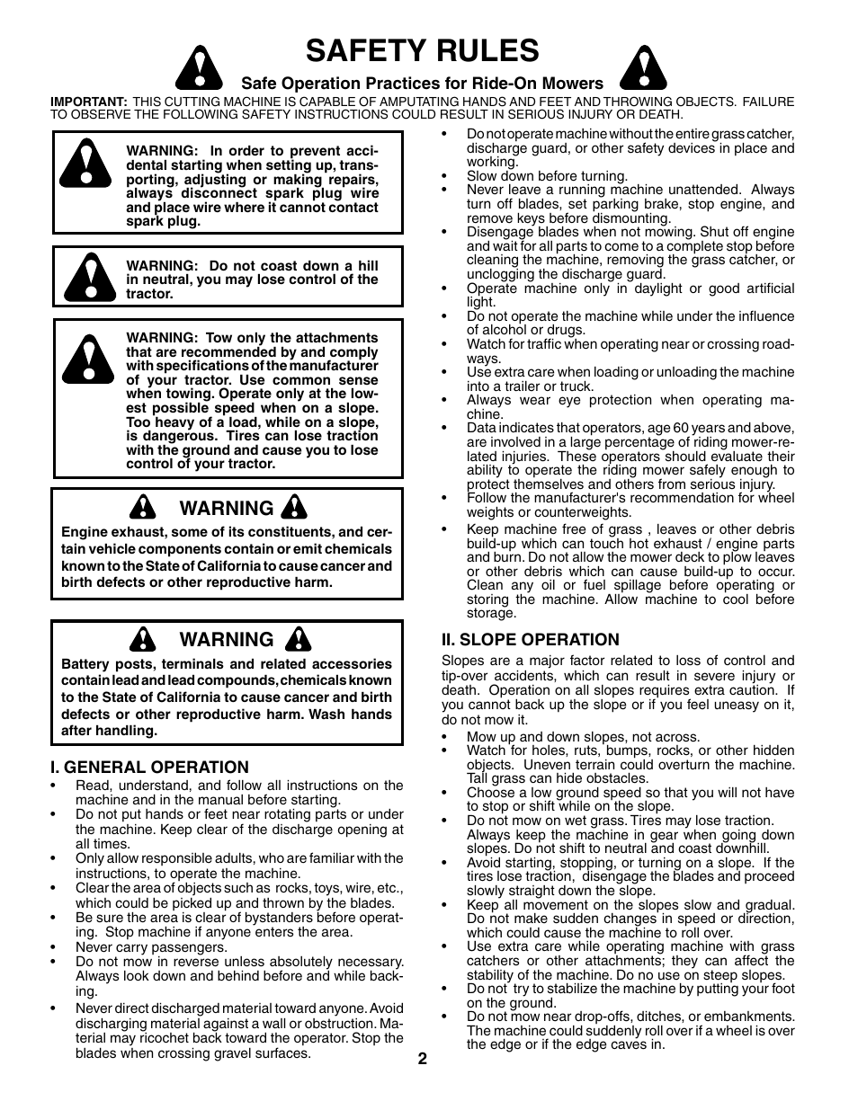 Safety rules, Warning | Poulan 197022 User Manual | Page 2 / 30