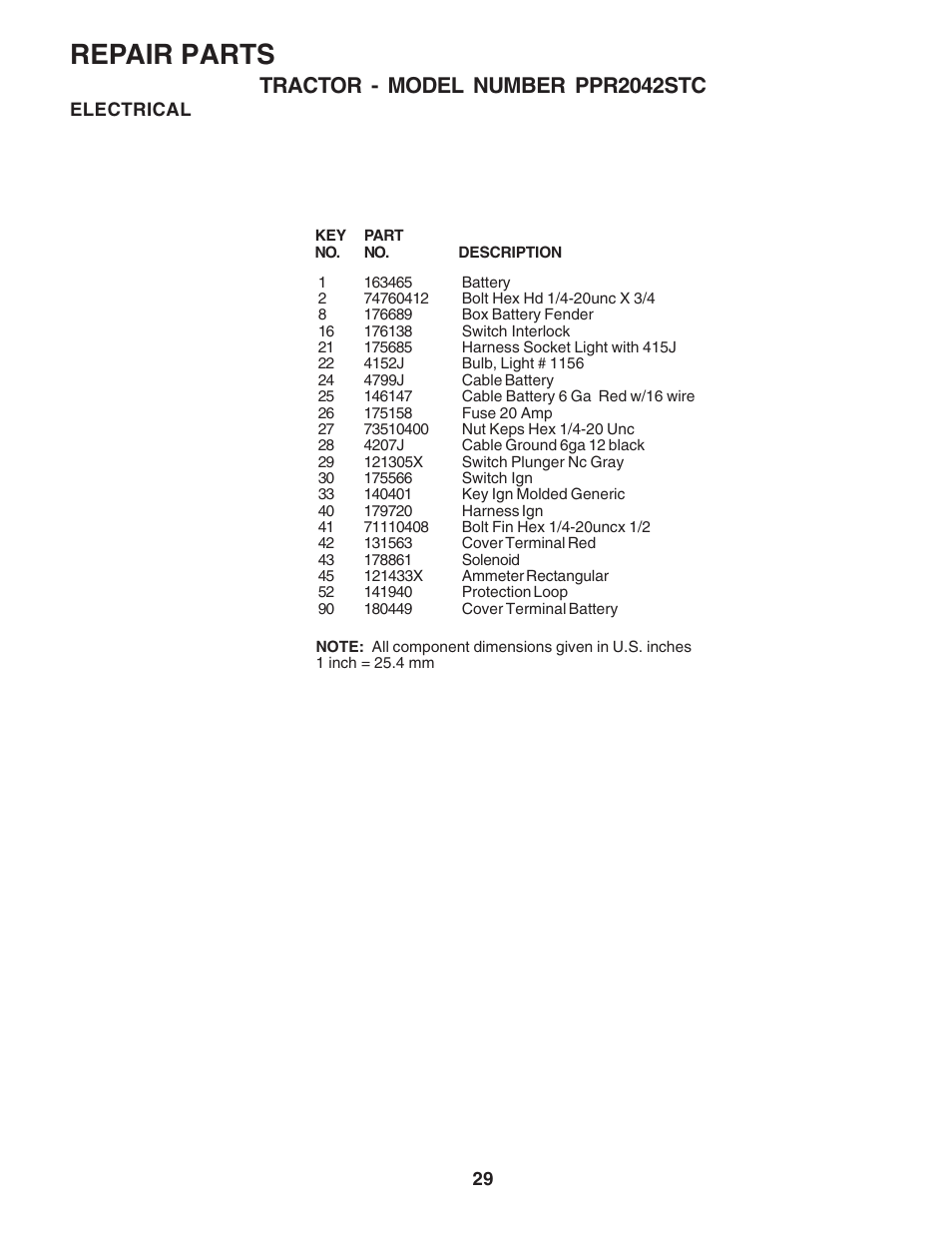 Repair parts, Tractor - model number ppr2042stc | Poulan 183368 User Manual | Page 29 / 48