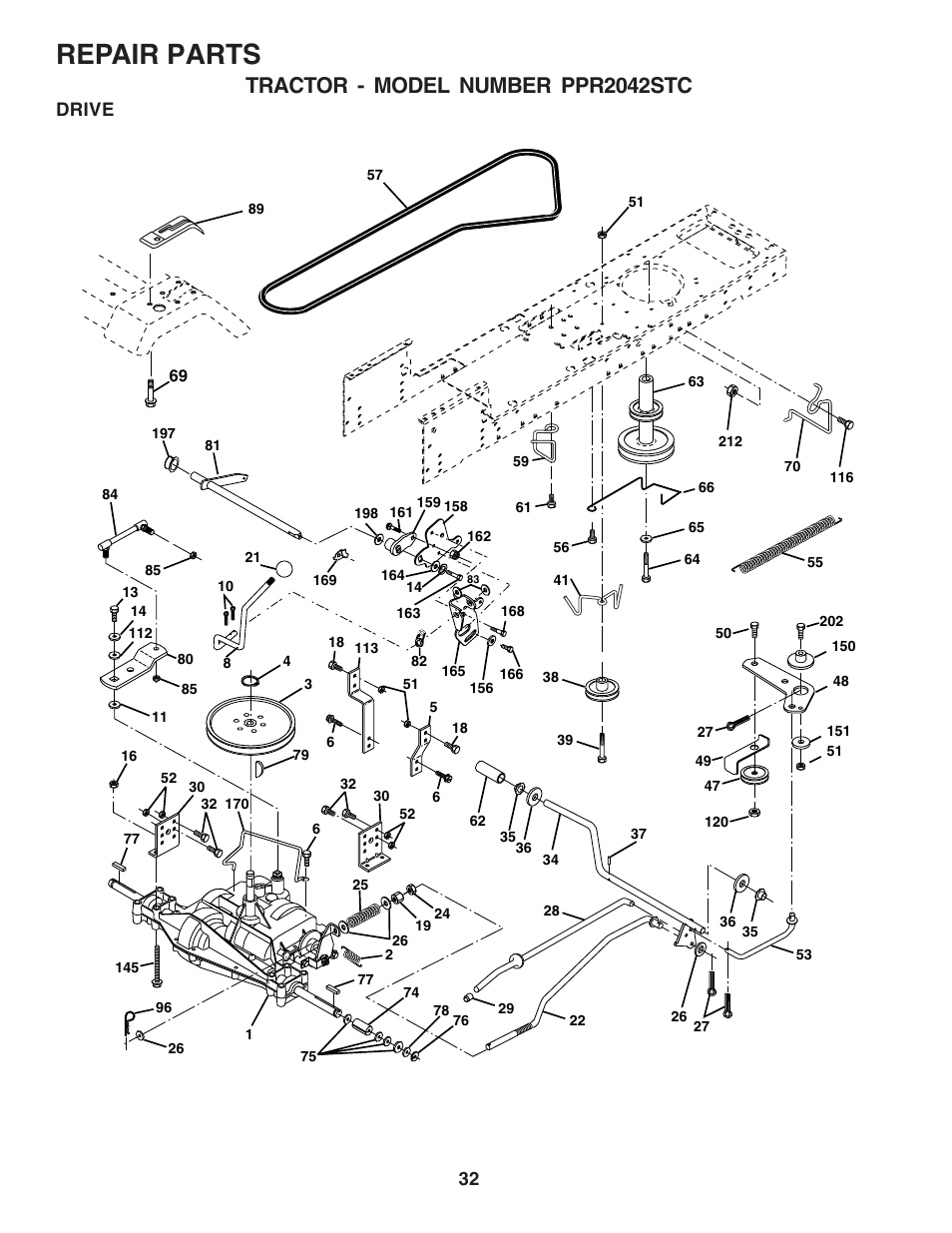 Repair parts, Tractor - model number ppr2042stc, Drive | Poulan 183368 User Manual | Page 32 / 48
