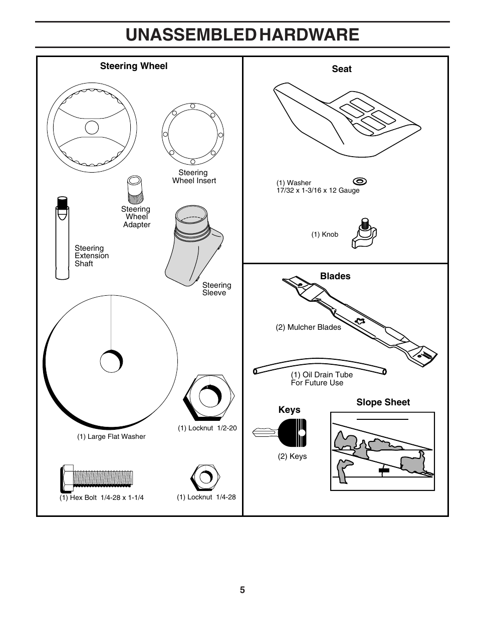 Unassembled hardware | Poulan 183368 User Manual | Page 5 / 48