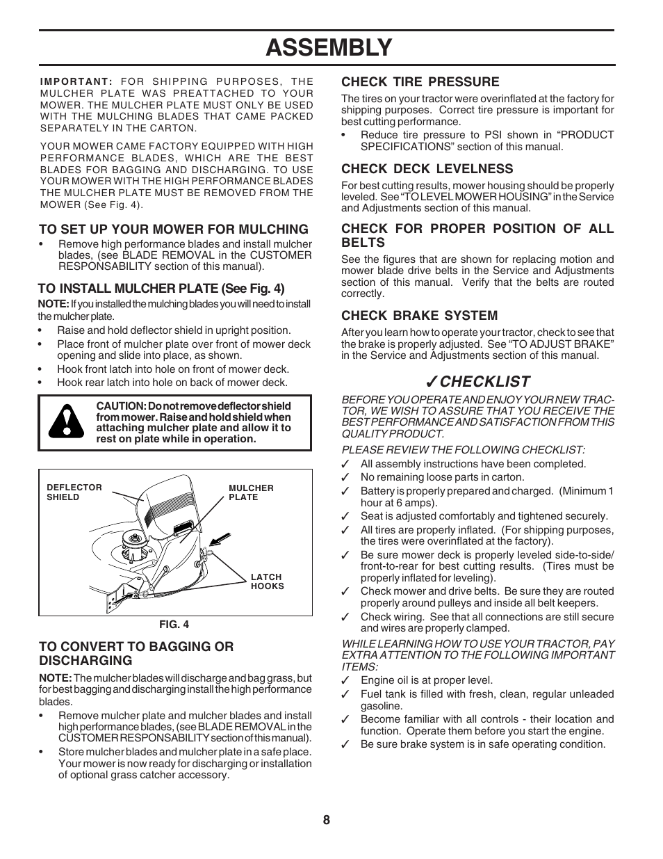 Assembly, Checklist | Poulan 183368 User Manual | Page 8 / 48