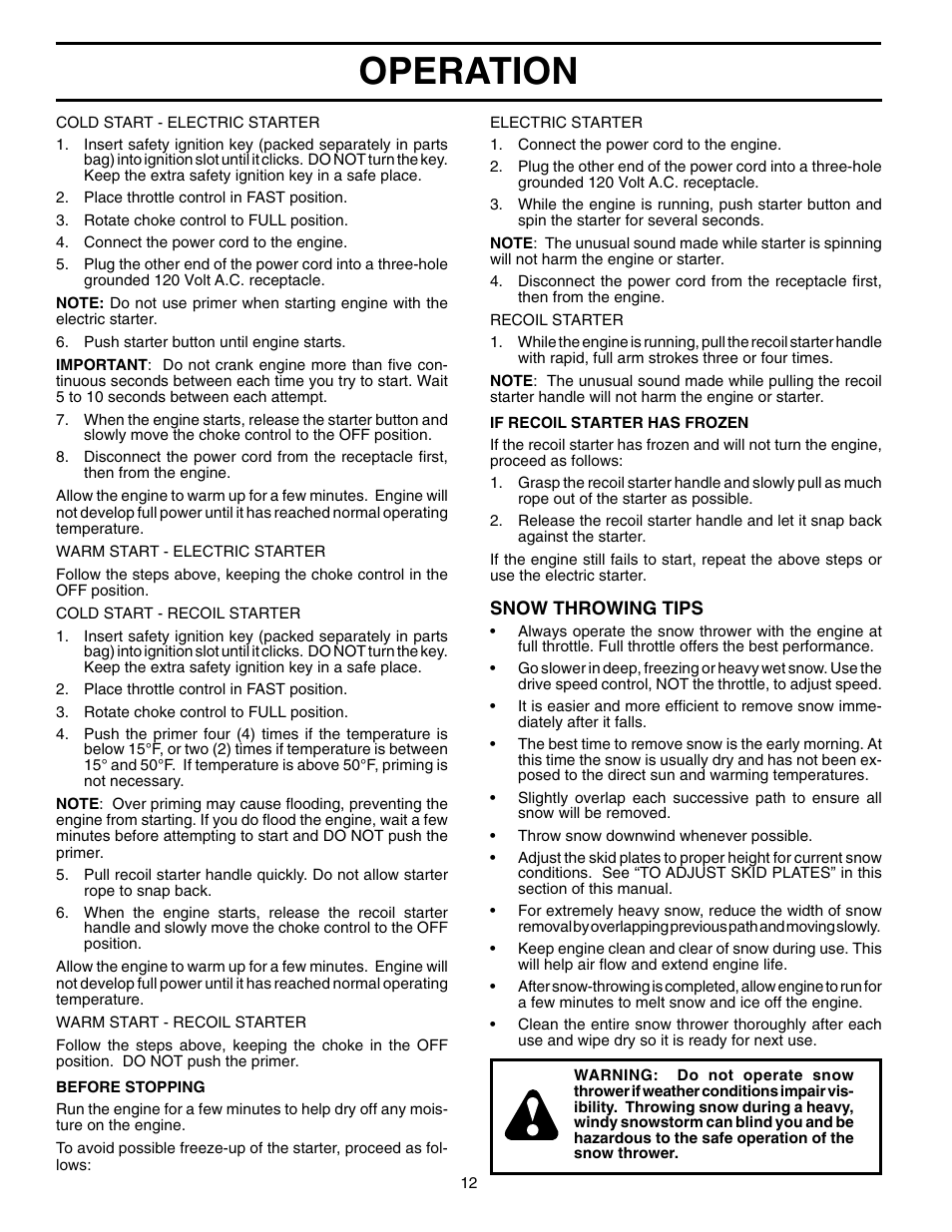 Operation | Poulan 199375 User Manual | Page 12 / 20