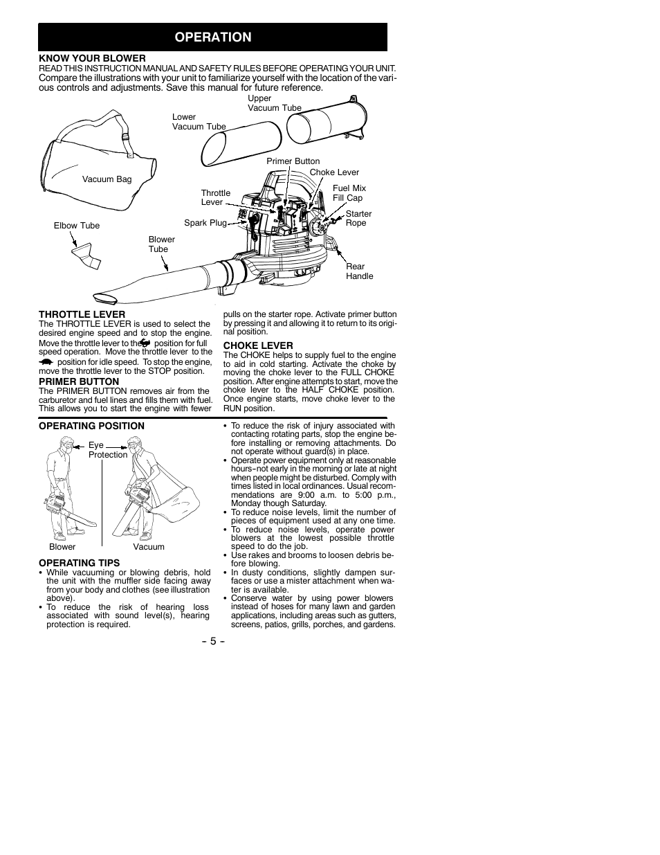 Operation | Poulan BV200 User Manual | Page 5 / 11