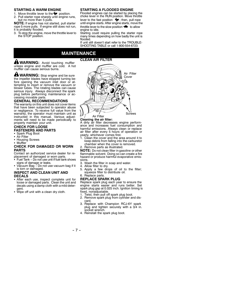 Maintenance | Poulan BV200 User Manual | Page 7 / 11