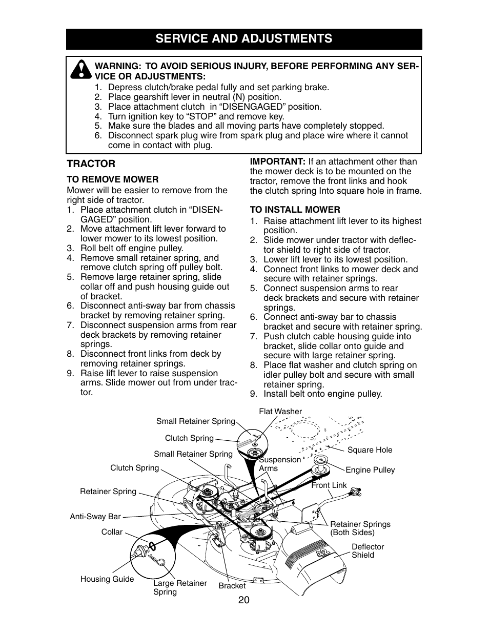 Service and adjustments | Poulan 191603 User Manual | Page 20 / 29