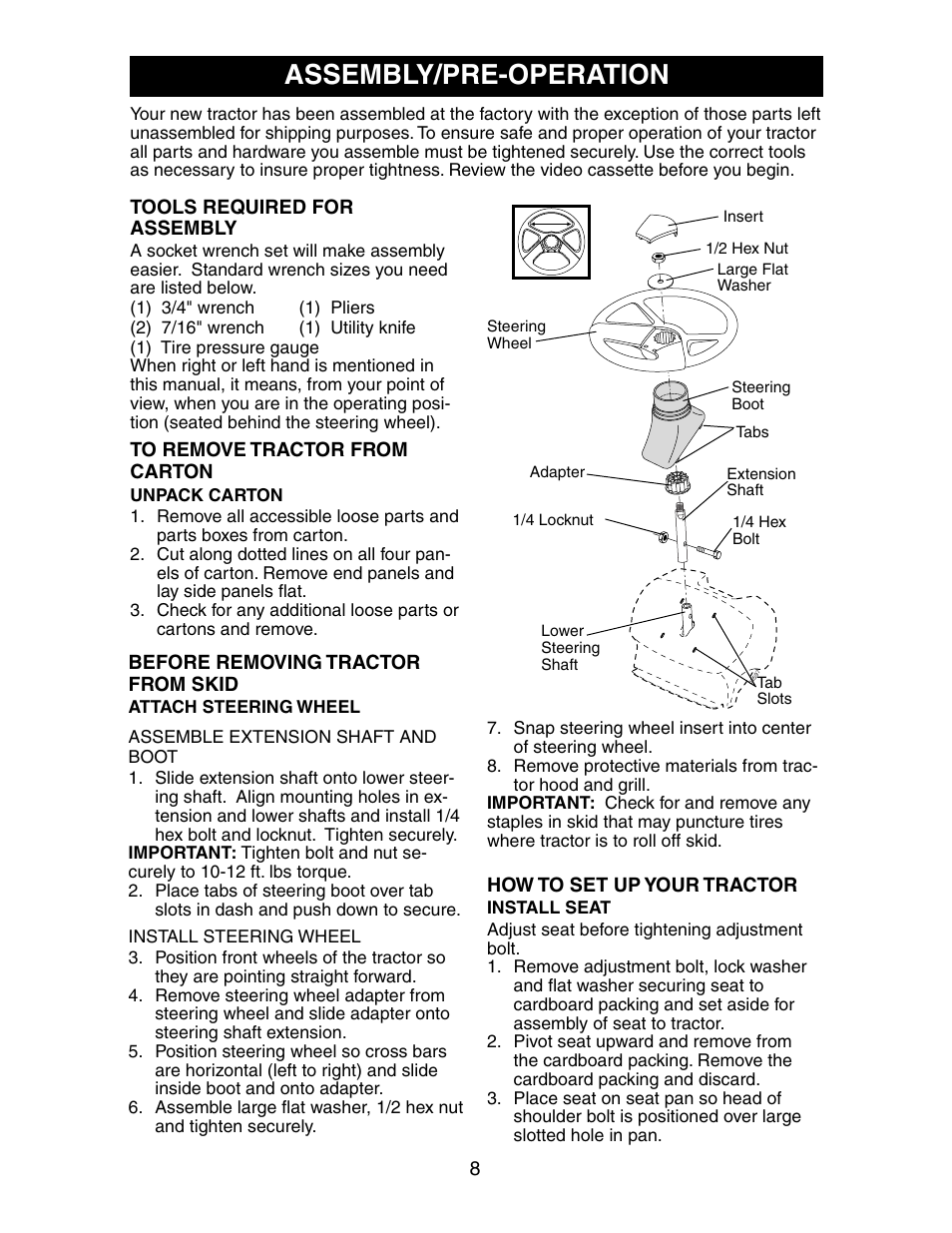Assembly/pre-operation | Poulan 191603 User Manual | Page 8 / 29
