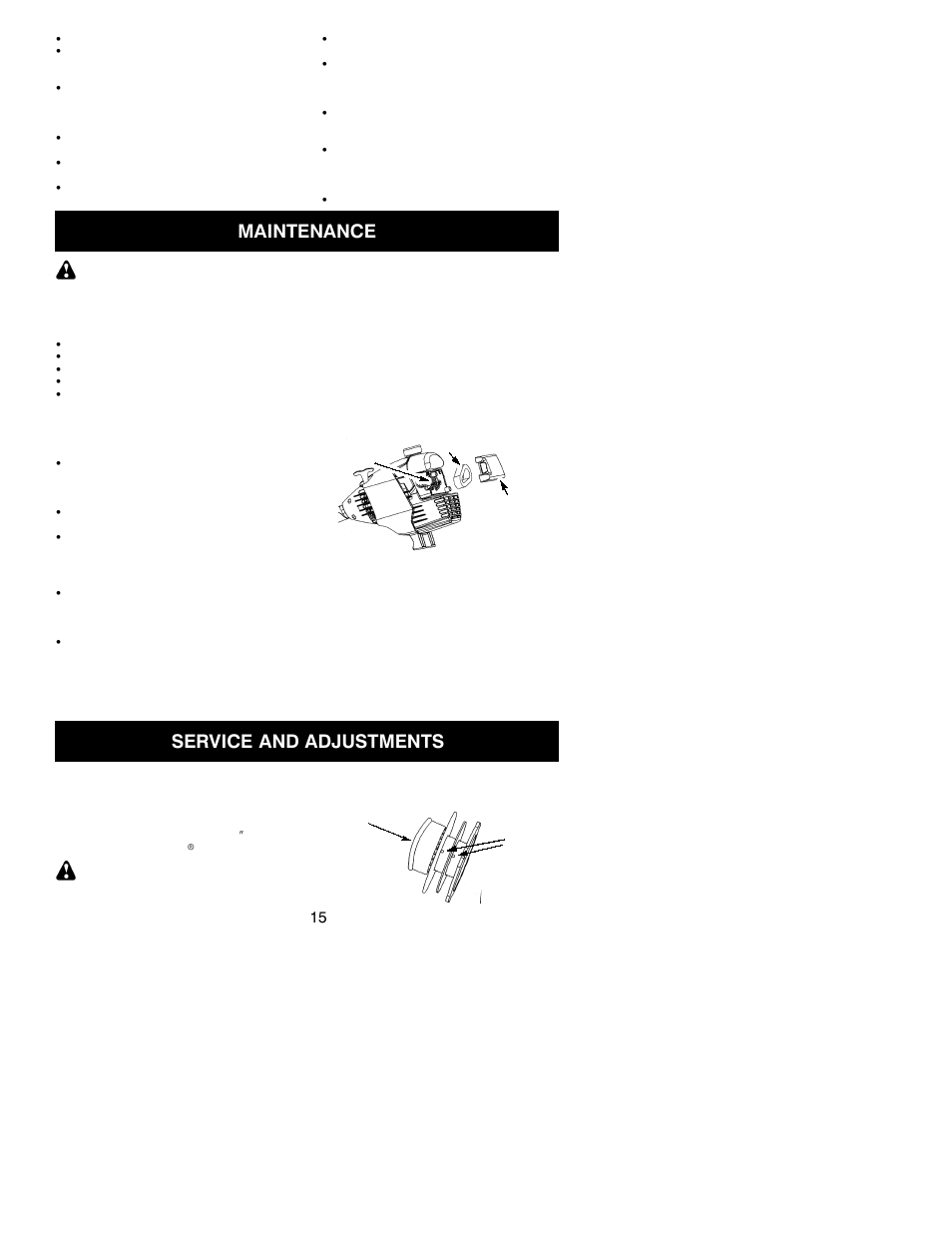Maintenance, Service and adjustments | Poulan PP335 User Manual | Page 15 / 19