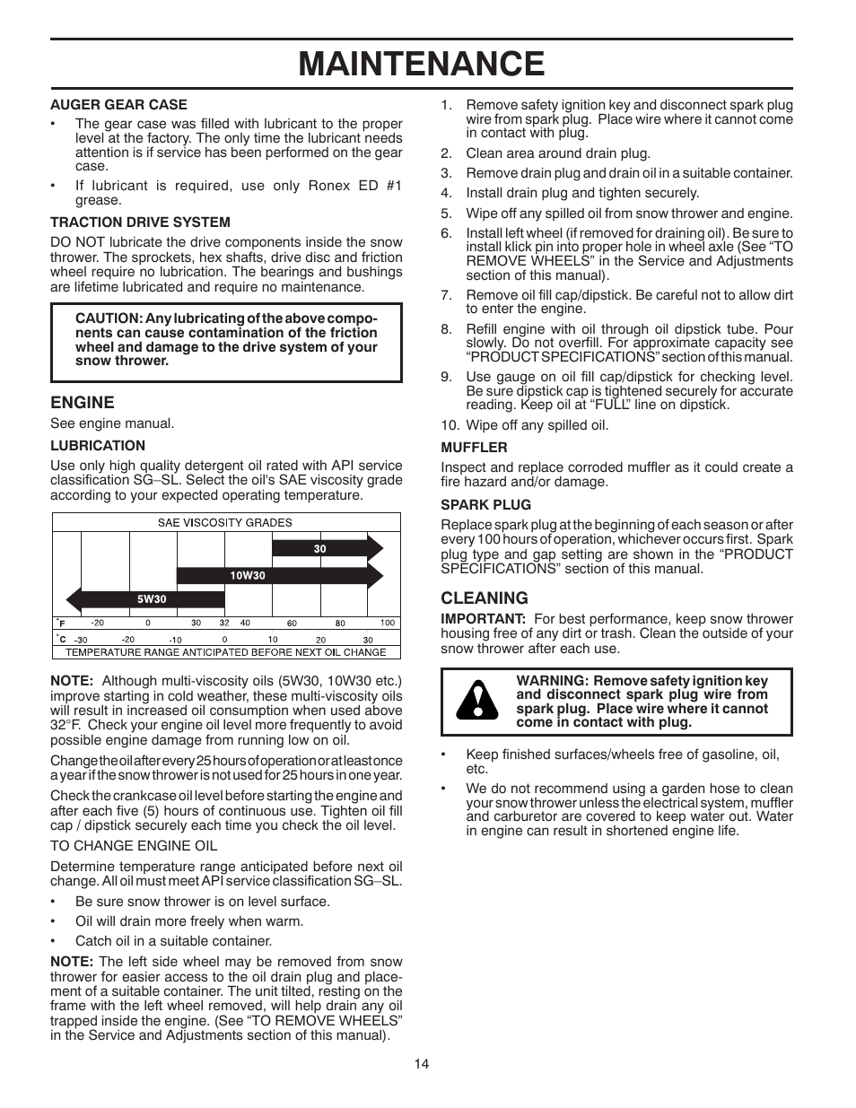 Maintenance | Poulan Pro PR624ES SNOW THROWER User Manual | Page 14 / 40