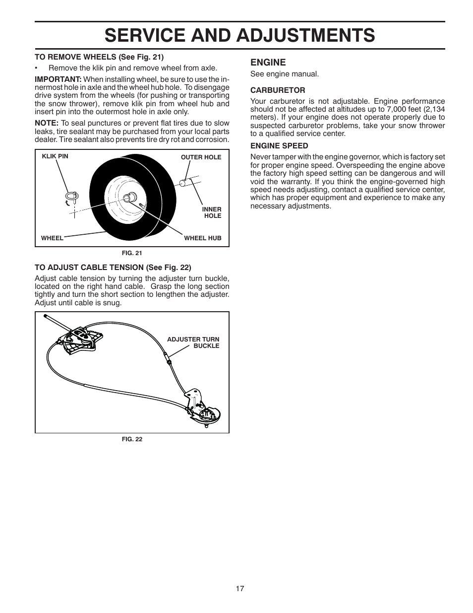 Service and adjustments | Poulan Pro PR624ES SNOW THROWER User Manual | Page 17 / 40