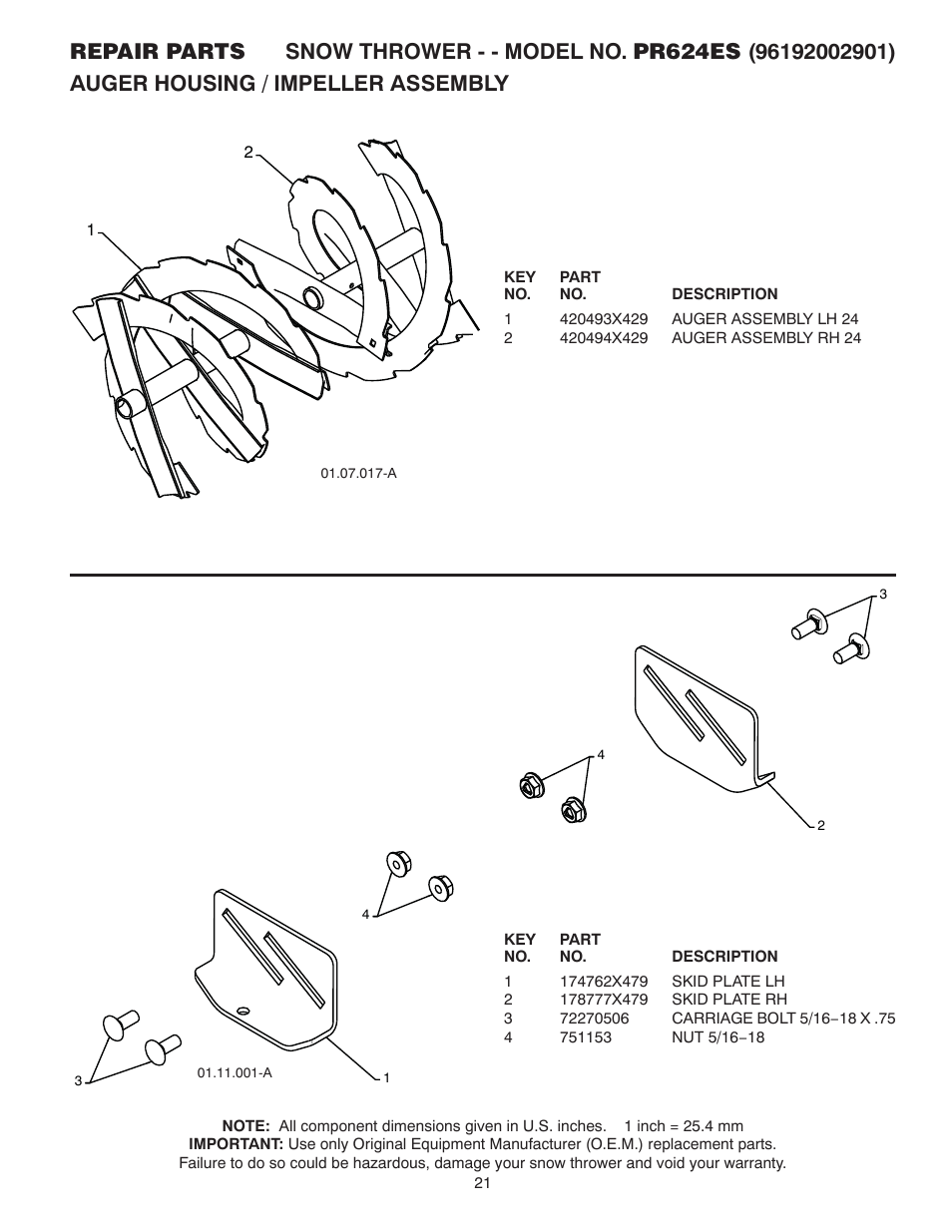 Poulan Pro PR624ES SNOW THROWER User Manual | Page 21 / 40