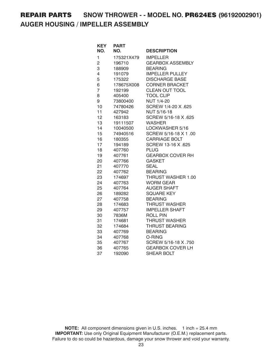 Poulan Pro PR624ES SNOW THROWER User Manual | Page 23 / 40