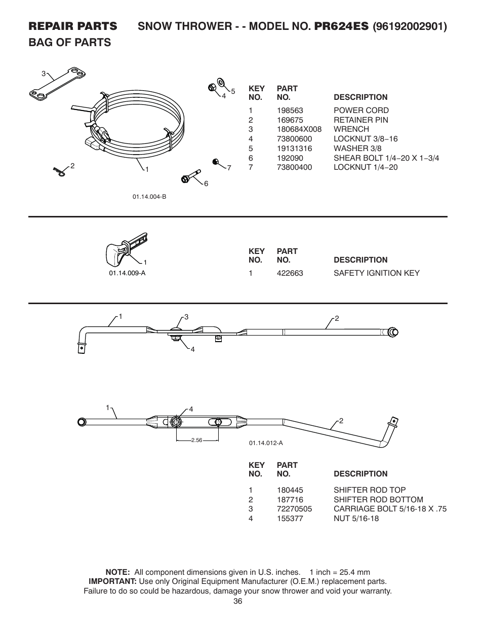 Poulan Pro PR624ES SNOW THROWER User Manual | Page 36 / 40