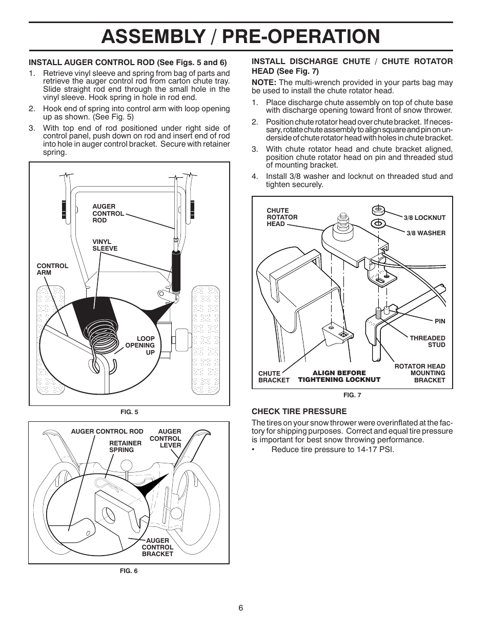 Assembly / pre-operation | Poulan Pro PR624ES SNOW THROWER User Manual | Page 6 / 40