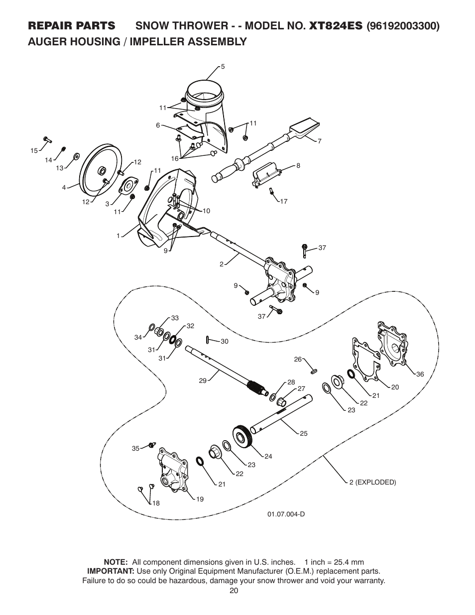 Poulan Pro XT824ES SNOW THROWER User Manual | Page 20 / 40