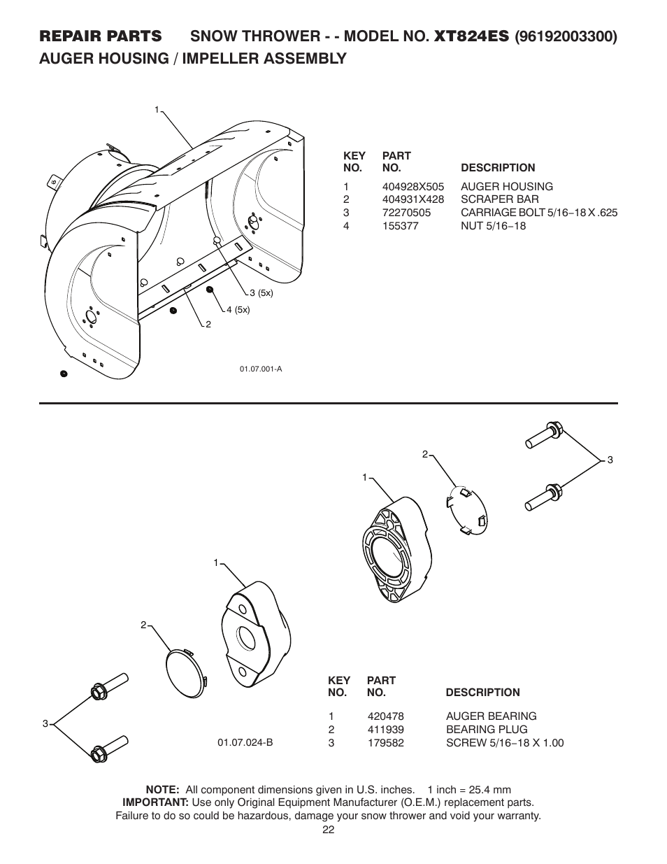 Poulan Pro XT824ES SNOW THROWER User Manual | Page 22 / 40
