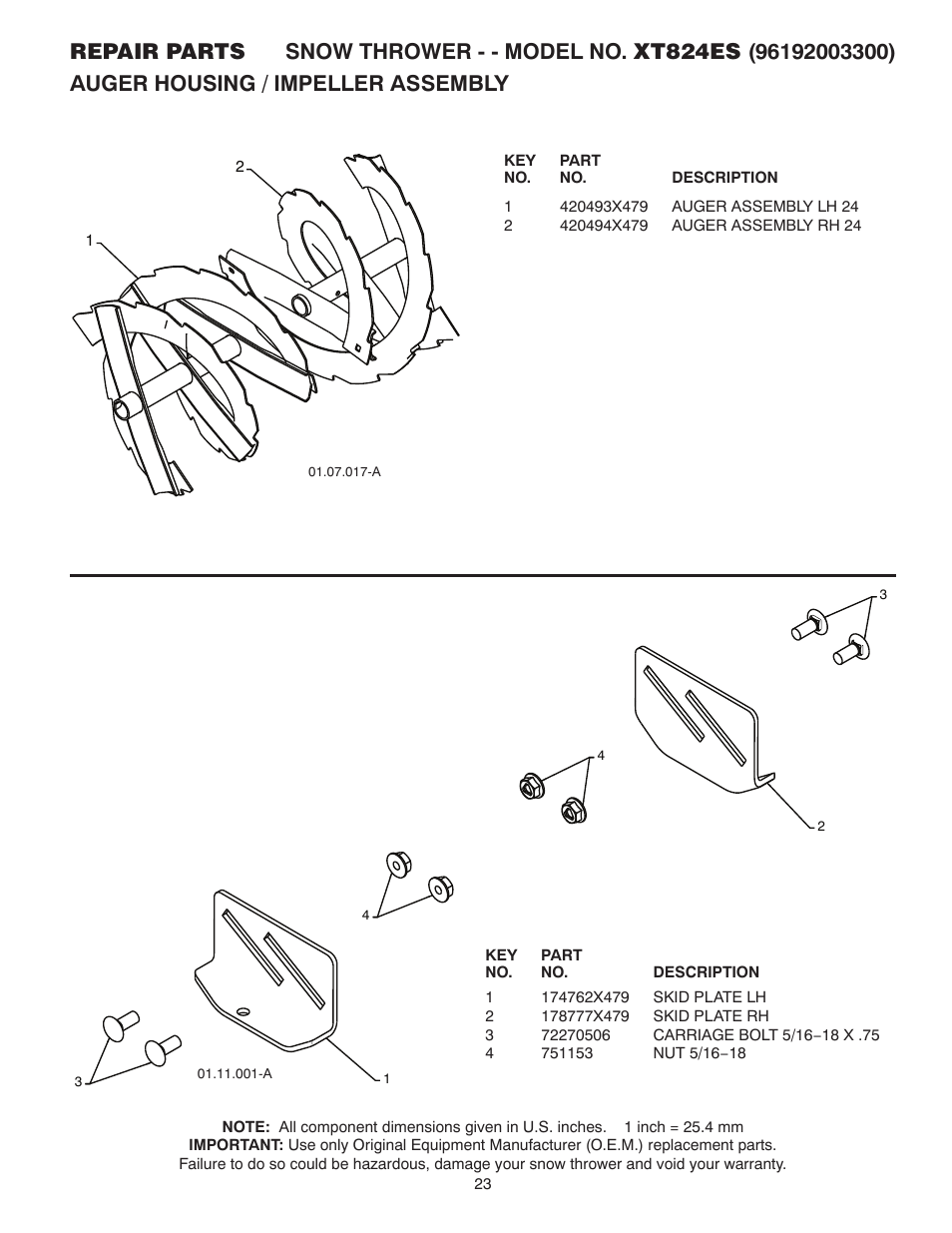 Poulan Pro XT824ES SNOW THROWER User Manual | Page 23 / 40