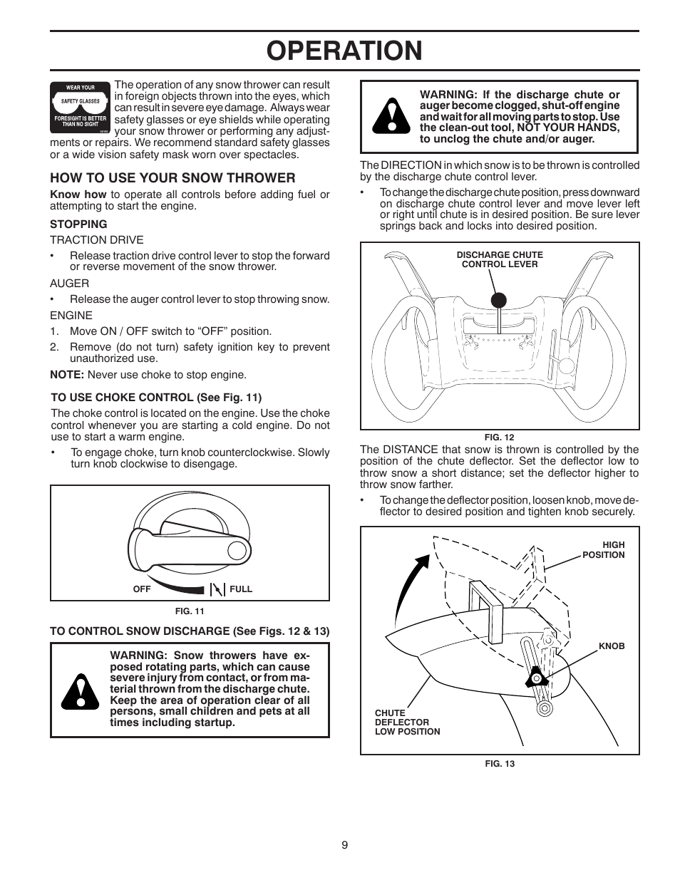 Operation | Poulan Pro XT824ES SNOW THROWER User Manual | Page 9 / 40